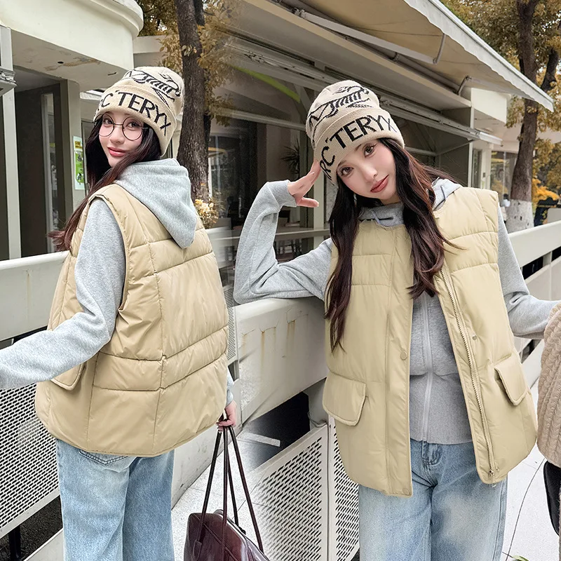 

Stylish Women's Winter Cotton Vest Solid Single Breasted Patchwork Sleeveless Padded Coat For Lady Leisure Style Female Outwear