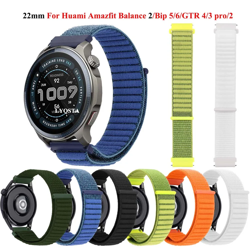 Amazfit Bip 6/BIP 5/Amazfit Balance 2/GTR 4/3 Pro/2/2e対応 22mmナイロン製交換用時計バンド スマートウォッチアクセサリー