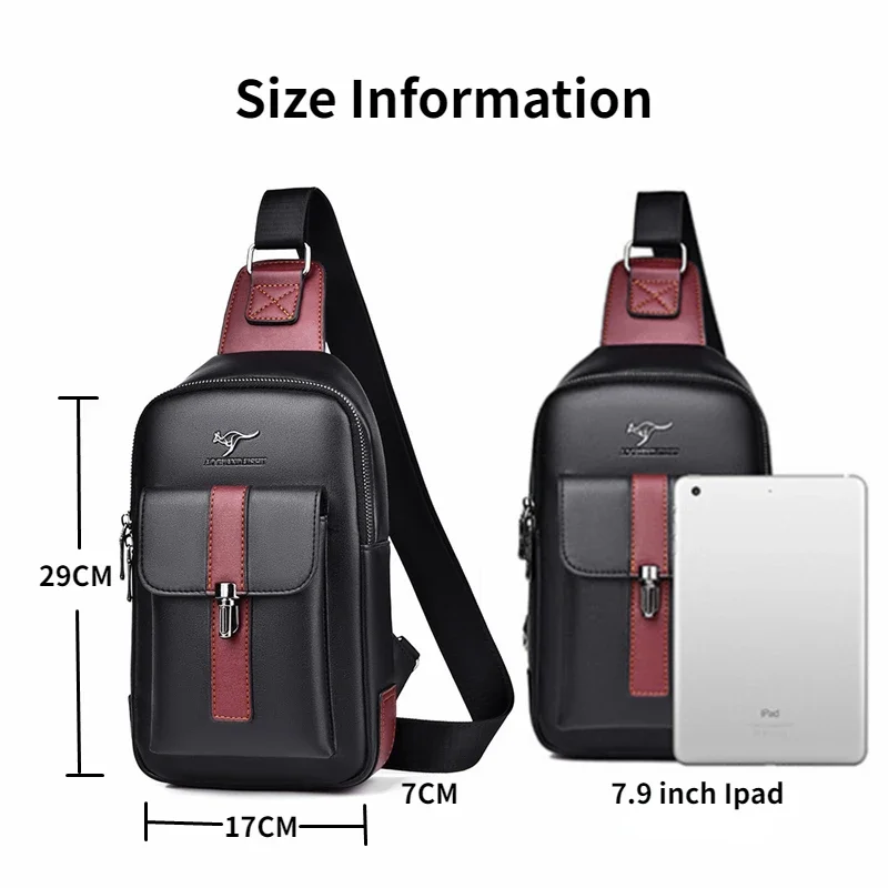 Chest Bag Men\'s Leather Shoulder Bag Sports Multi-function Cross Body Running Waterproof Training Travel Messenger Pack Handbag