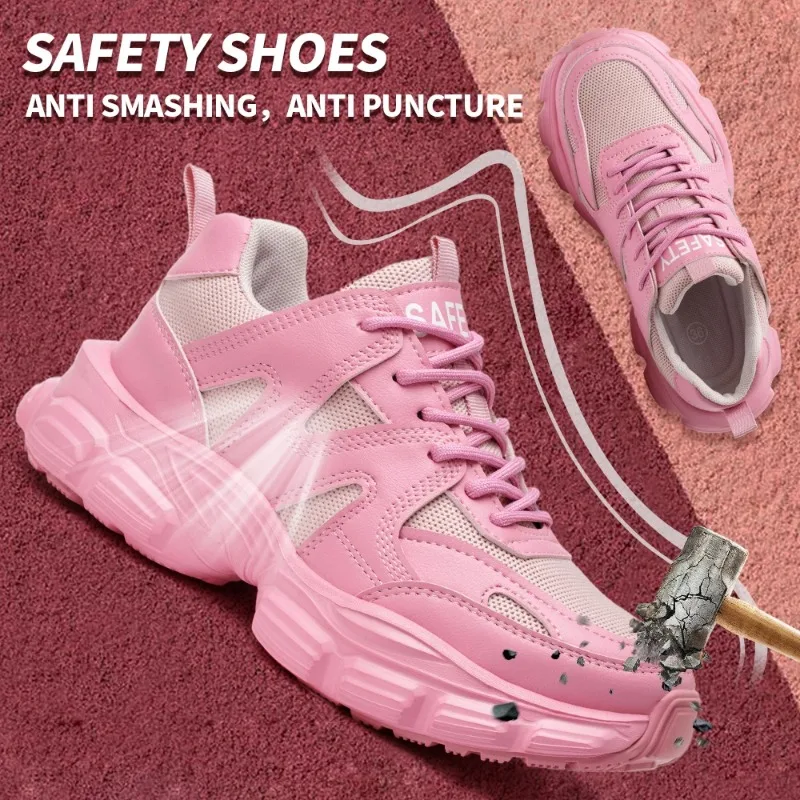 2024 Latest Fashion Women\'s Work Boots Steel Toe Cap Anti Smashing Lady  Sneakers Lightweight Elegant Female Safety Shoes