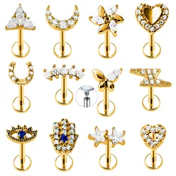 Butterfly Lightning Heart Flower Moon Labret Piercing Star Twist Daith Conch Tragus Earring Eye Palm CZ Lip Stud Surgical Steel