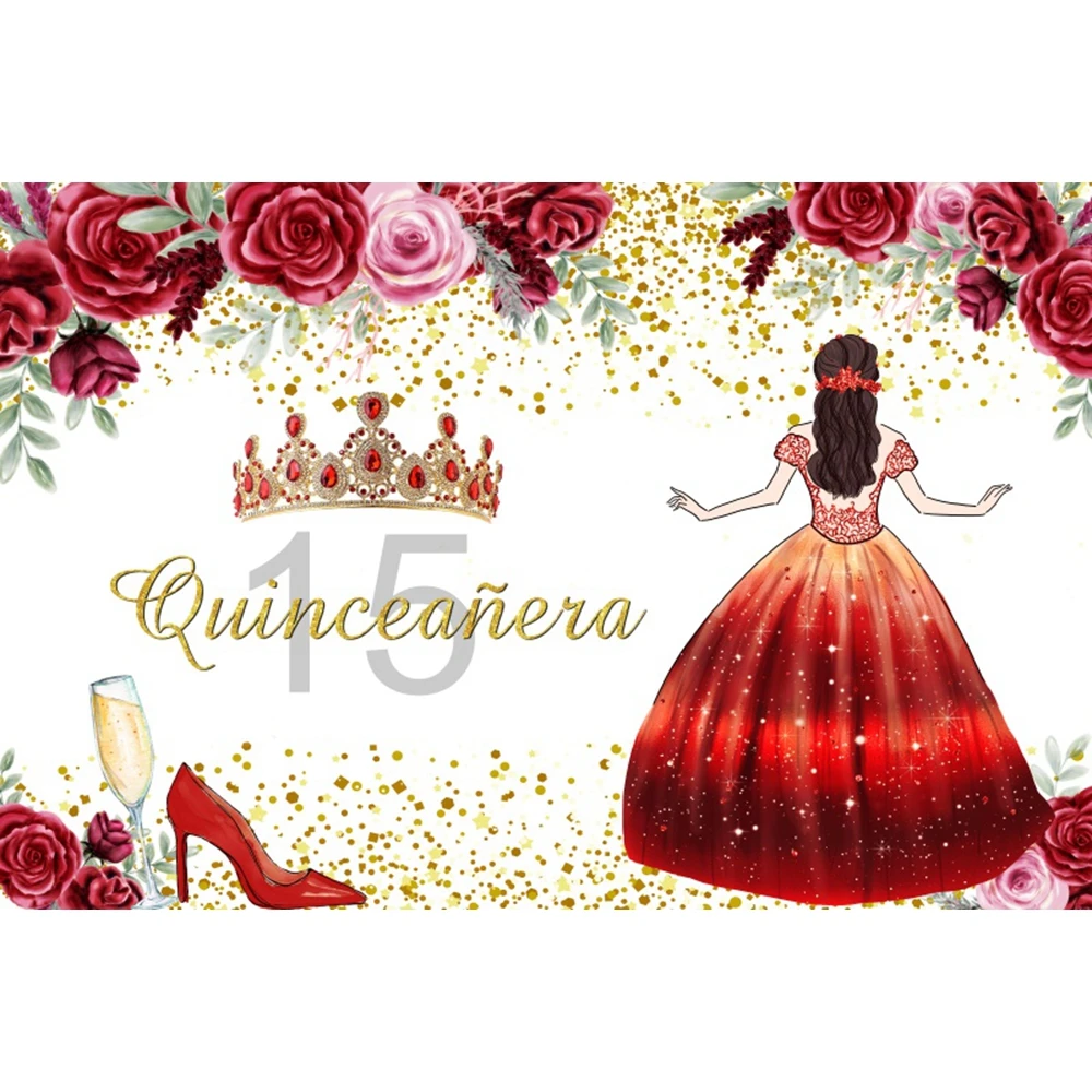 Quinceanera Sweet 15th Birthday Party Backdrop Floral Girl Fifteen Years Old Rose Quinceañera Princess Customized backdround