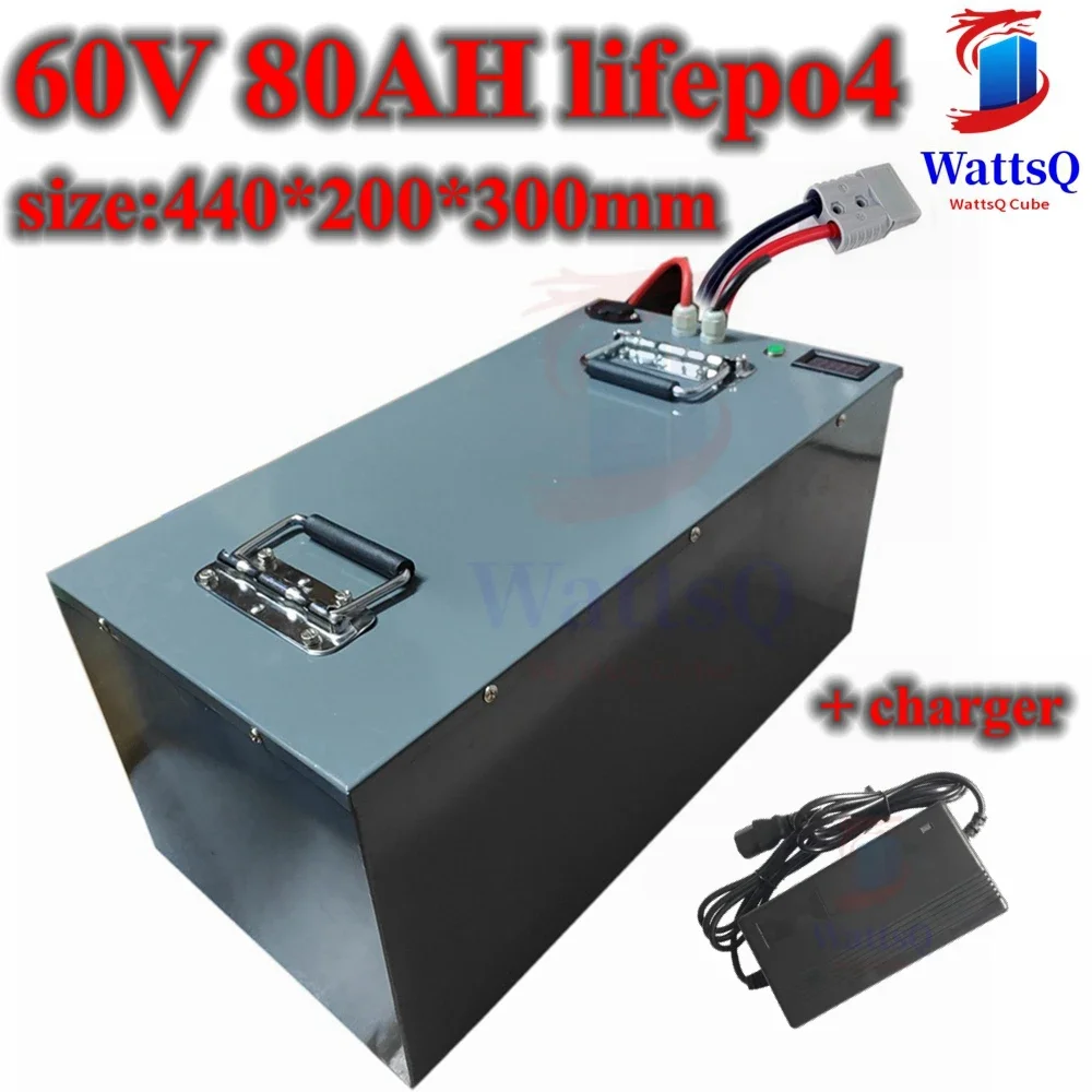 waterproof 60V 80AH lifepo4 lithium bateria with 100A BMS for 6000W 3000W scooter bike Tricycle caravan AGV + 10A charger