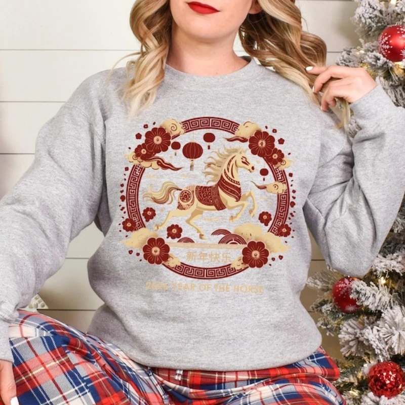 Zodiaco cinese Capodanno cinese 2026 Anno del cavallo Regalo lunare Felpe con cappuccio abbinate Felpa autunno e inverno Pullover a maniche lunghe