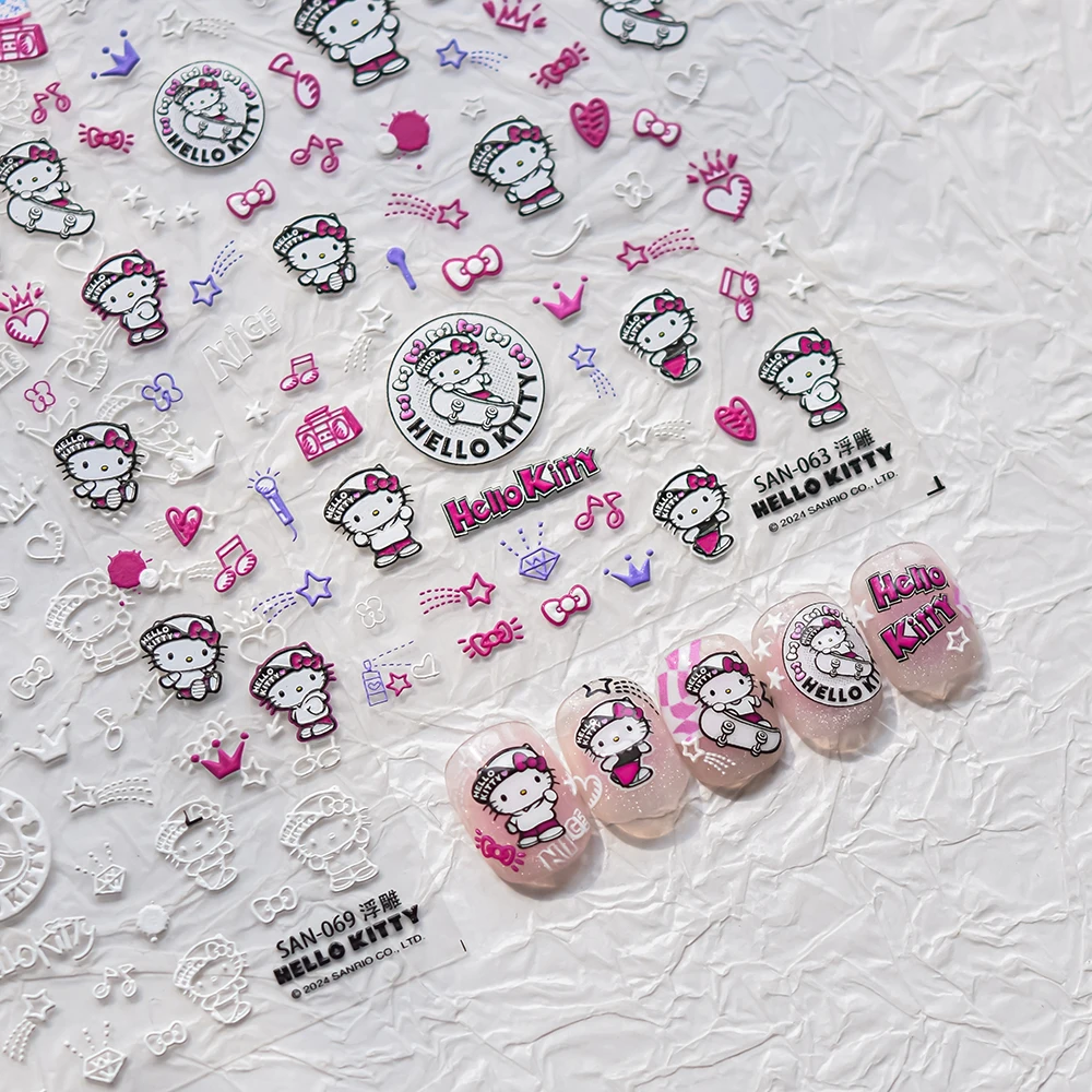 1 Stück 5D Geprägte Hello Kitty Nagelaufkleber Sanrio HelloKitty Nagelzubehör Kitty Katze Modedesign Niedliche Katzen-Nagelteile – Detail 11