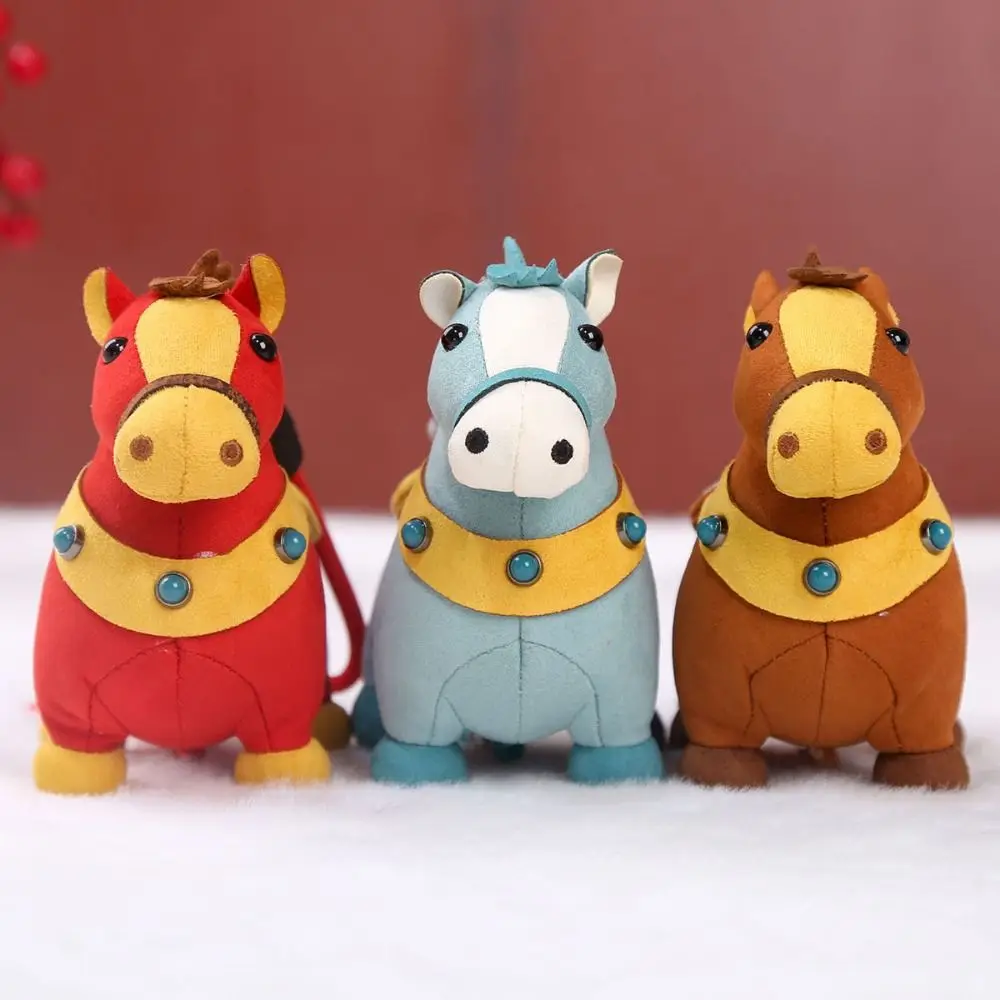 Cartoon Neujahr Maskottchen Pferd Plüsch Puppe bestickt 14 cm Pferd Jahr Maskottchen Puppe Plüsch Pony Anhänger Kind Geschenk