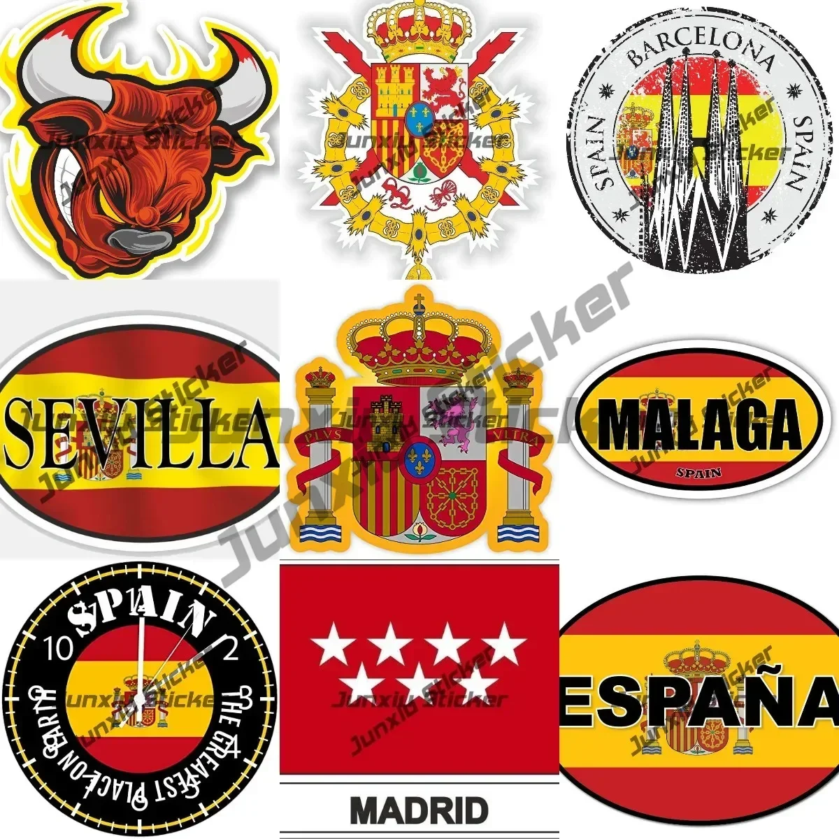 Personality Spain Flag with Bull Waving Vinyl Decal Spanish Crest Spain Coat of Arms Sticker Truck SUV Bumper Outdoor Stickers