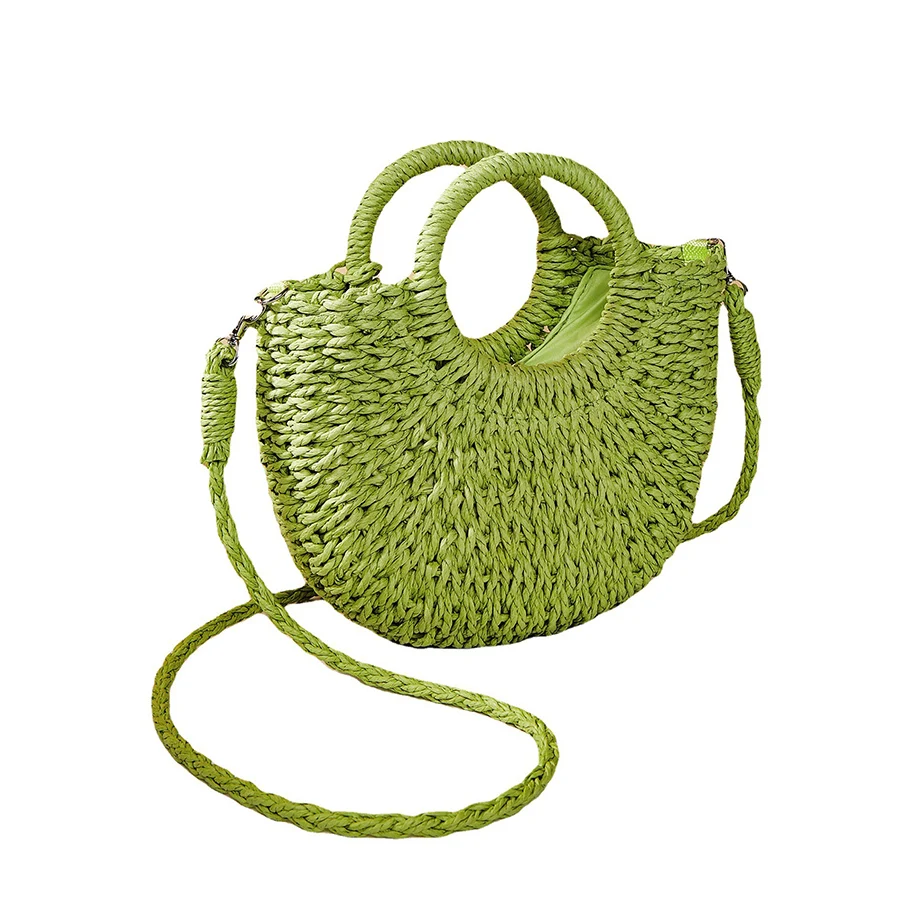 Handmade Half-Round Rattan Woven Straw Bag Summer Women Messenger Crossbody Bags Girls Small Beach Handbag Shopping Tote Bag Sac