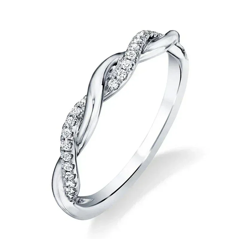 2026 Simple Girl Twist Inlaid Zircon Ring Elegant with Micro Paving Fashion Twisted Pattern Design Engagement Ring