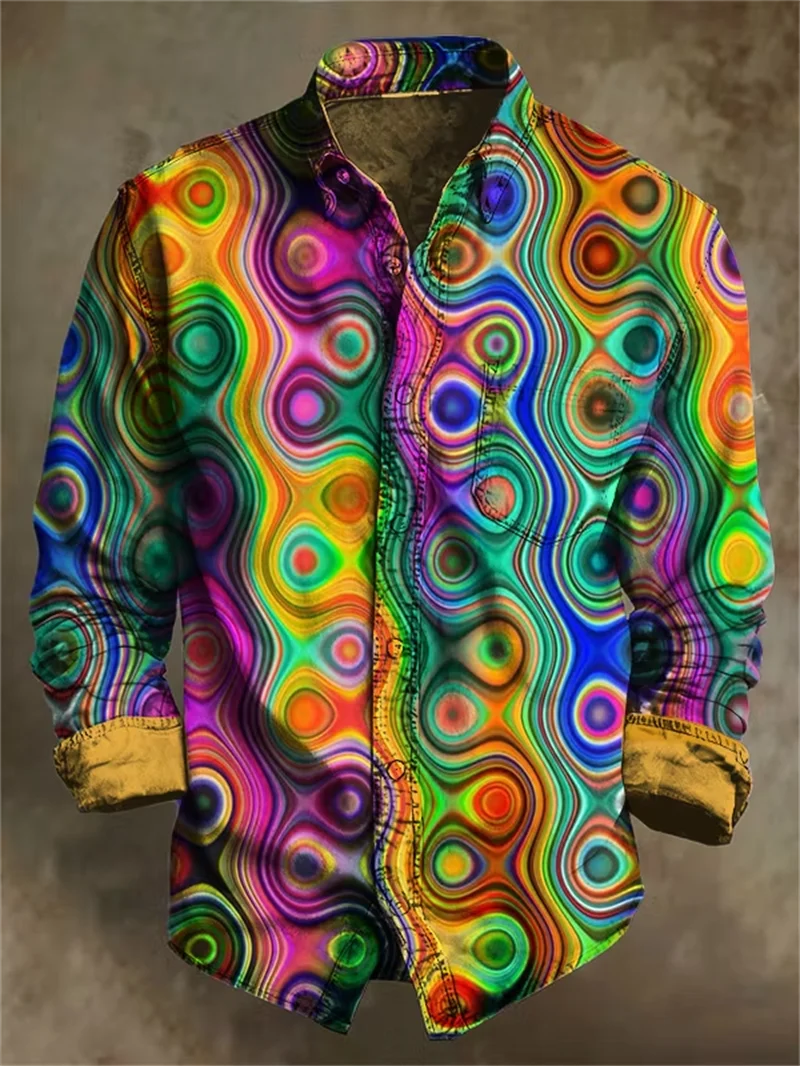 New Chinese Style Octopus Ink 3D Printed Pattern Men's Long Sleeved Shirt Dark Artistic Casual Shirt Clothing