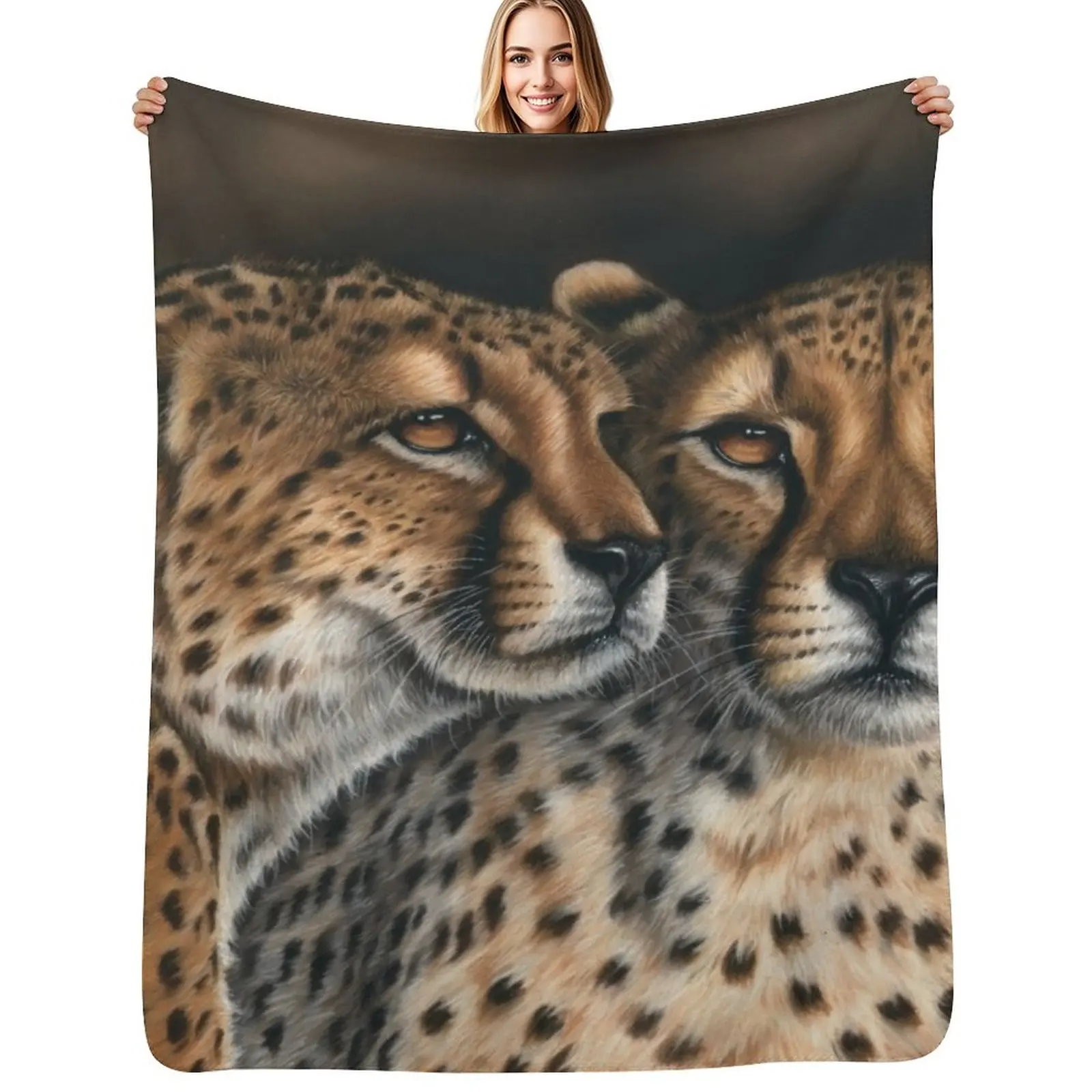Wildlife Artwork of Two Cheetahs Throw Blanket Elegant Warm Throw Blanket for Hotel Home