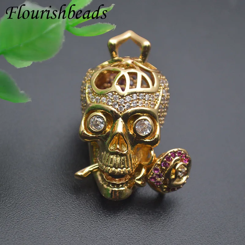 Creative Brass Gold Plated Cave Skull Shape Pendant for Fashion Hip Hop Necklace Jewelry Making Supplies 1-5pcs/lot
