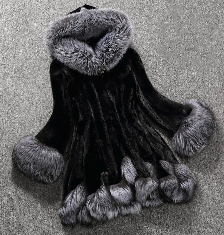 2025 ملابس نسائية موضة تقليد معطف بياقة من فرو الثعلب شتاء جديد 1117