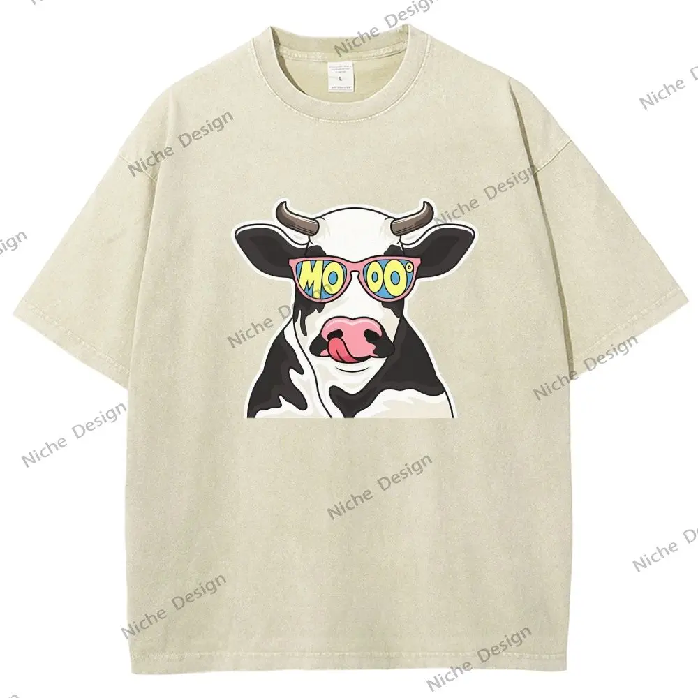 

Cute Black and White Cow T-Shirt Cool Sunglasses Cow Print T-Shirt Pure Cotton High Quality Shirt Soft Casual Wear Top Tee