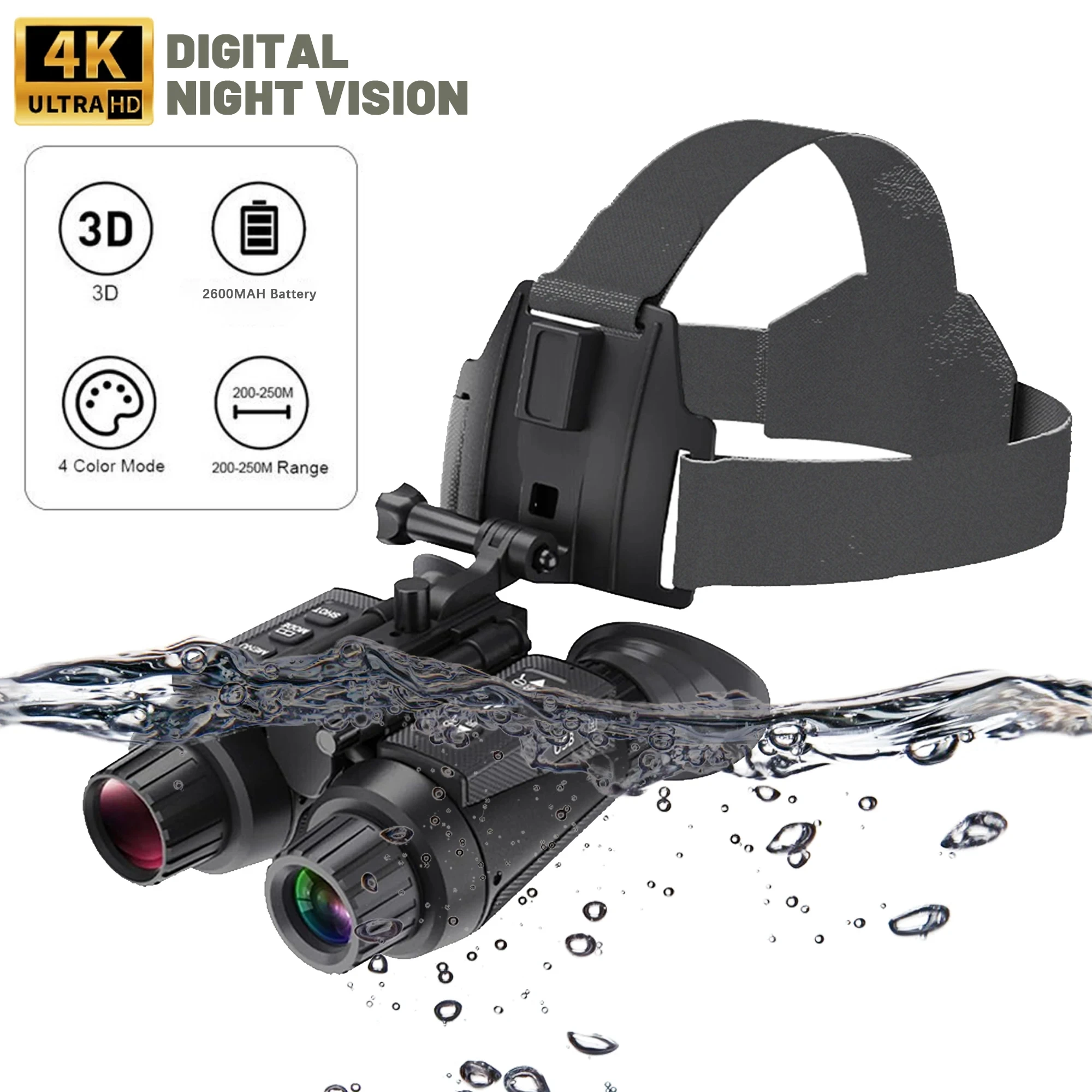 New NV8300 Head-Mounted Naked-Eye 3D Binocular Night Vision Device 7-level Infrared Adjustment 4KHD Video Recording Dual-Screen