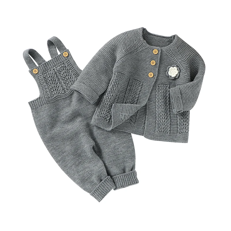 Winter Warm Knitted Baby Girls Clothes Sets Autumn Long Sleeves Floral Jackets+Rompers Newborn Infant Kids 2pcs Outfits Costumes