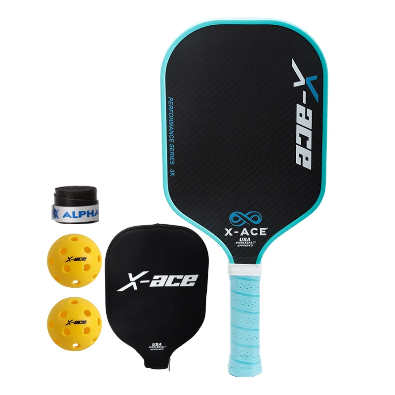 

X-ace 3K Carbon Pickleball Paddle, High Grit & Spin, 16MM Polypropylene Honeycomb Core, with 2Pcs Pickleballs & Cover Bag