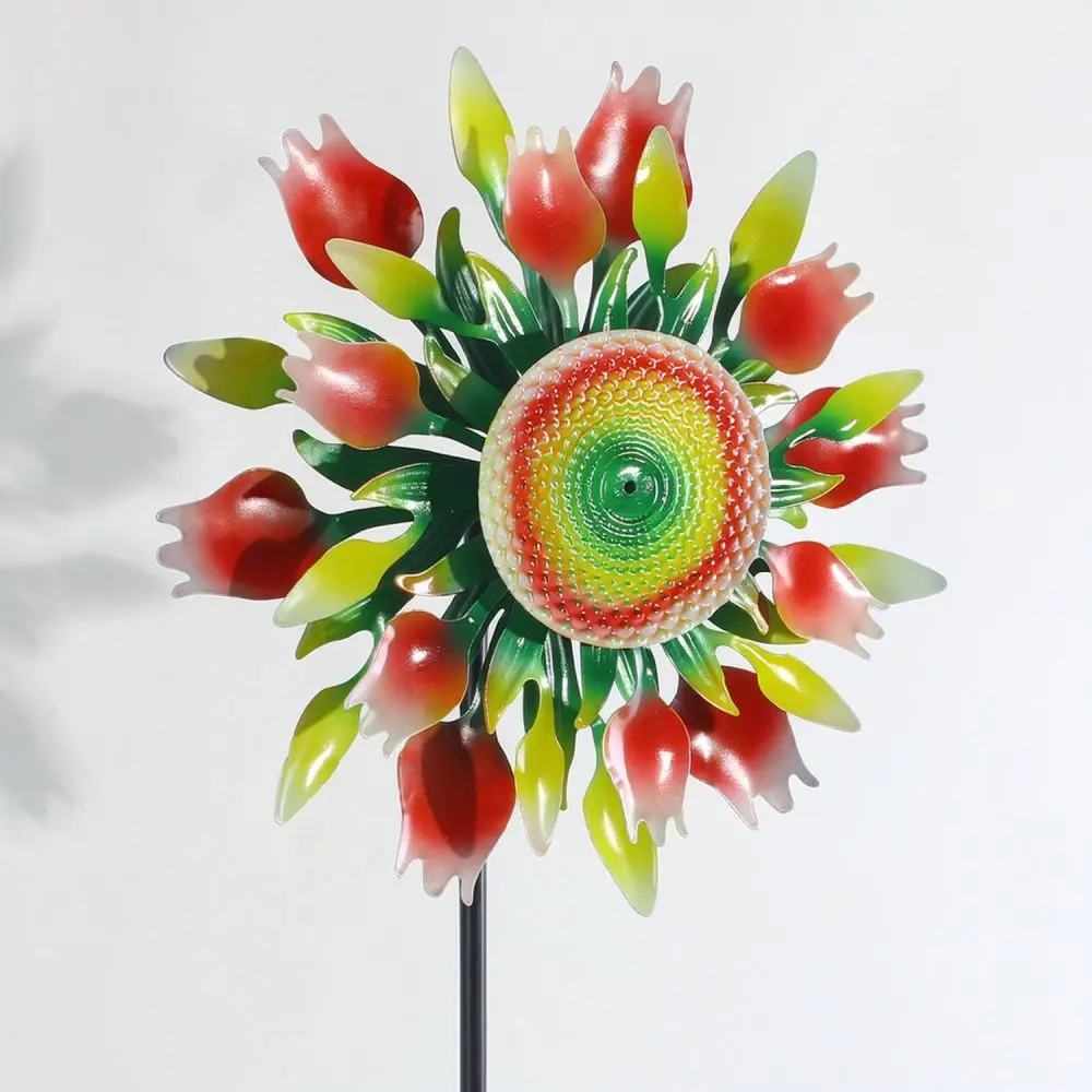 Creative Sunflower Windmill Metal Garden Spinner Outdoor Yard Landscape Decor Dual Rotor Ground Wall Decoration