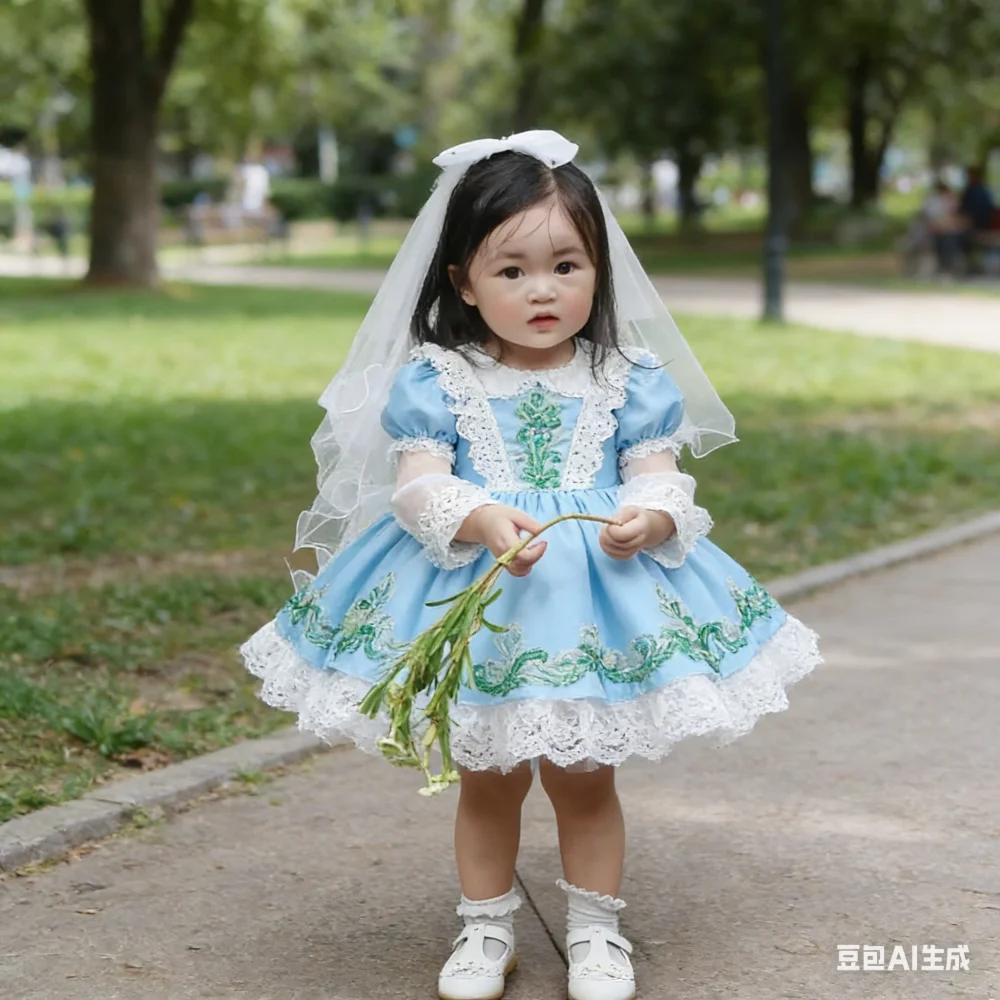2026 New Baby Girls Toddler First Communion Formal Gown Costume Princess Dress Flower Beaded Children Birthday Party Tutu Dress