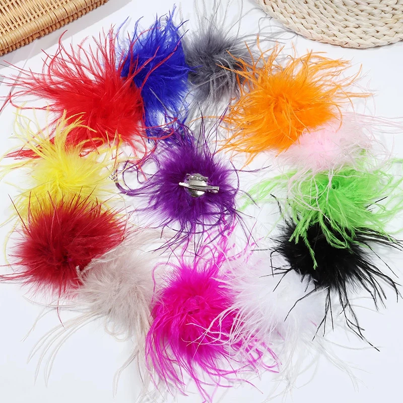 Ostrich Feathers Brooches For Women Feather Brooch Lapel Pins Hairpin Bridal Headwear Party Jewelry Gift Clothing Accessories