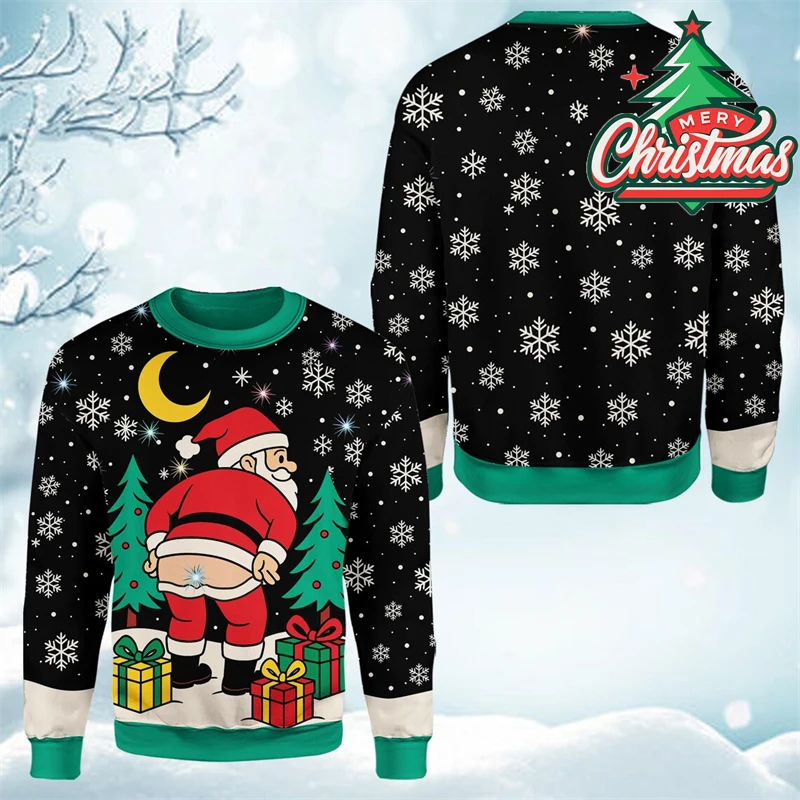 New Humour Funny Santa Claus Ass Christmas Ugly Sweater Men Women O-neck Pullover Sweatshirt Xmas Gift Sweater Unique Clothes