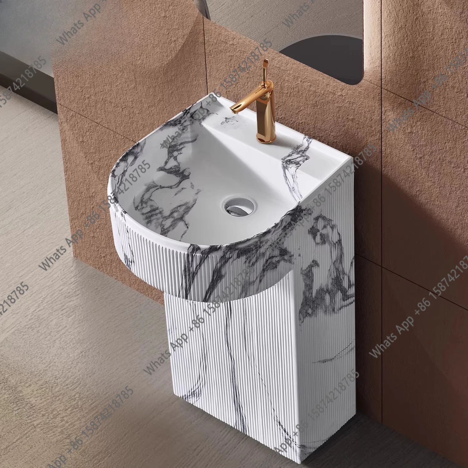 

Итальянская роскошная каменная колонная раковина, встроенный напольный шкаф для ванной комнаты, умывальник из мрамора для отелей, элитный умывальник.