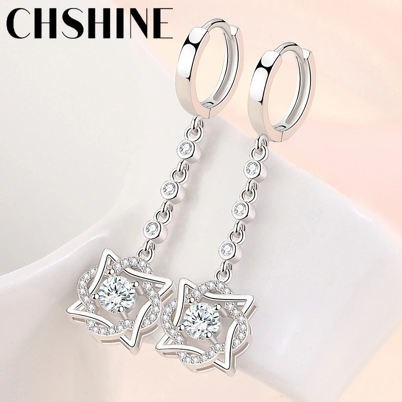 CHSHINE 925 Sterling Silver Hexagram AAAAA Cyrkonowe kolczyki dla kobiet Prezent ślubny Biżuteria modowa