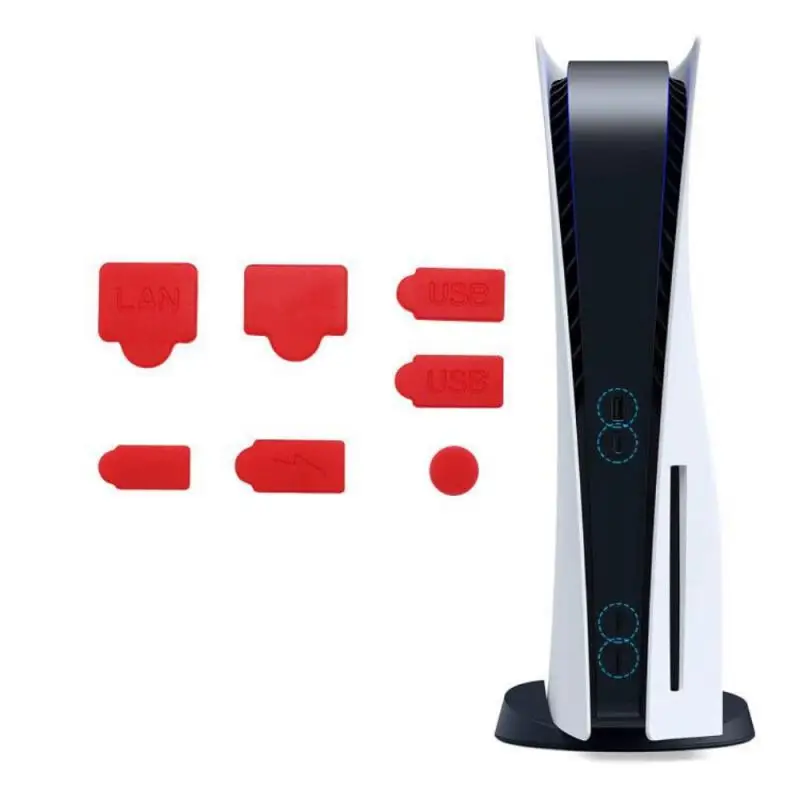 7PCS Silicone Dust Plugs Set USB Interface Anti-Dust Cap Cover For PS5 Cover Stopper Game Console Accessories For Playstation 5