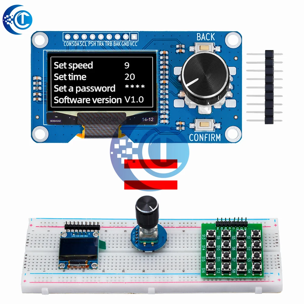 0.96/1.3 inch white oled display screen combined with EC11 rotary encoder module IIC interface for arduino