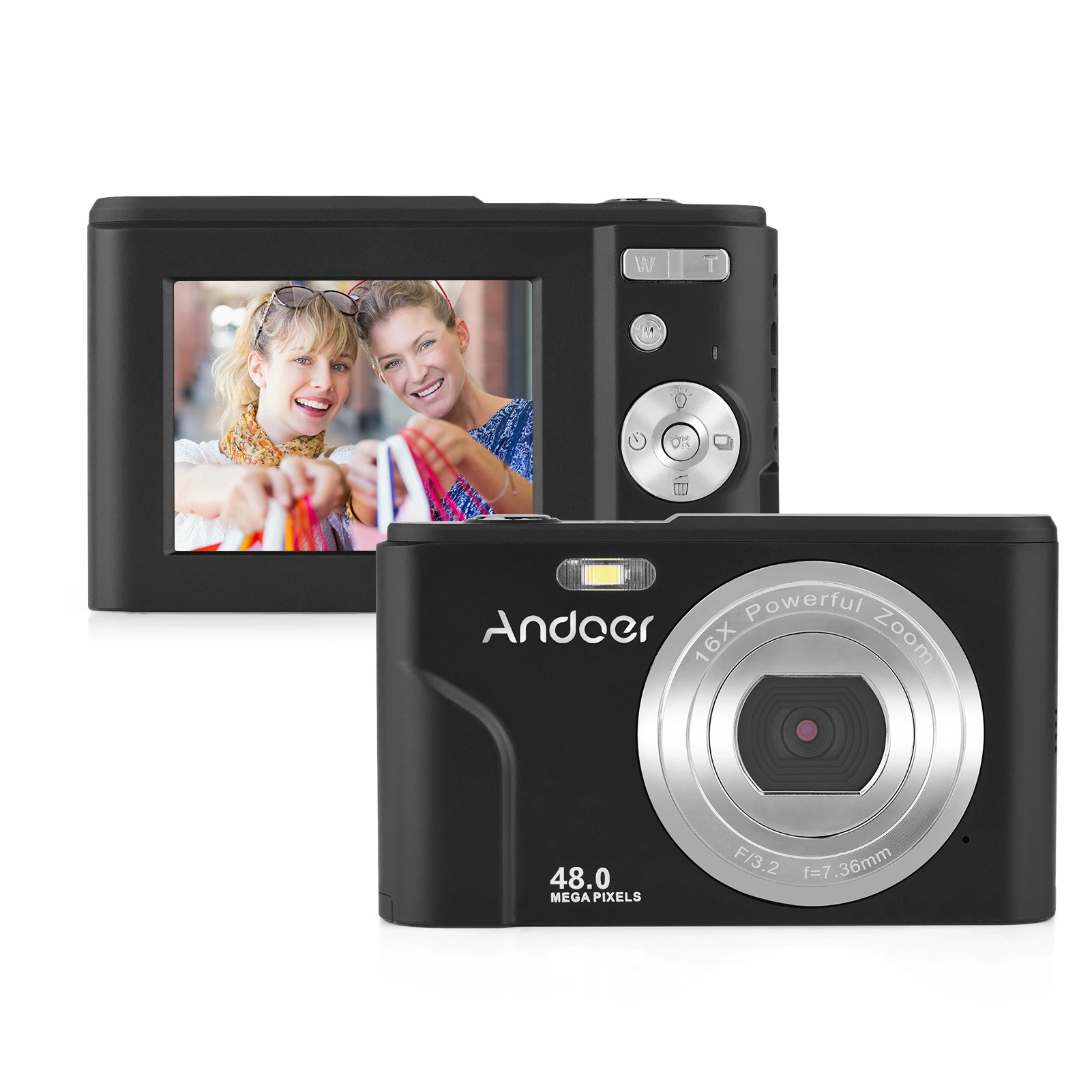 Andoer Portable Digital Camera 48MP 1080P 2.4-inch IPS Screen 16X Zoom Auto Focus Self-Timer 128GB Extended Memory Anti-shaking