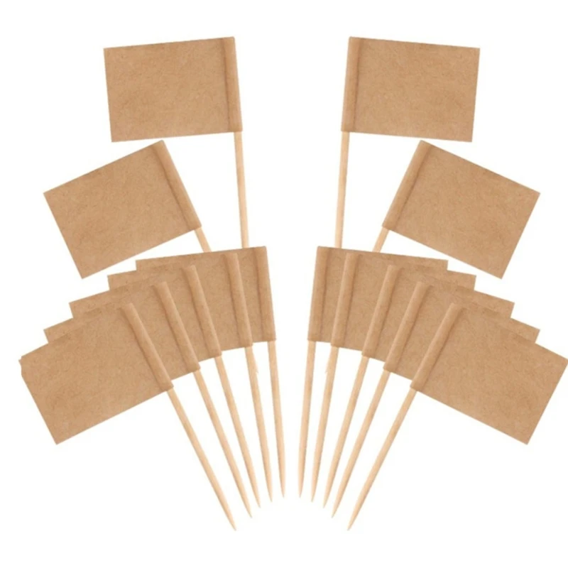 100 Pieces Blank Toothpick Flags Mini Labels with Wooden Sticks Cheese Markers Picks for Cupcake Toppers Fruit Appetizers