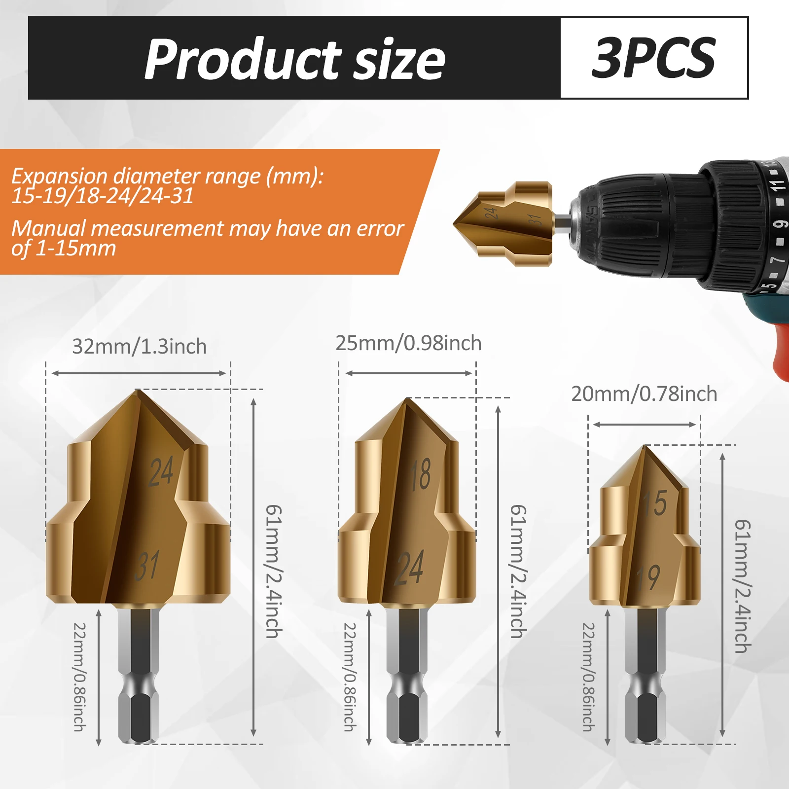 3PCS Step Drill Bits Metal PPR Lifti Drill Bit Hexagon Shank Water PVC Pipe Expander Connector 20/25/32mm Tee Plumber Tool