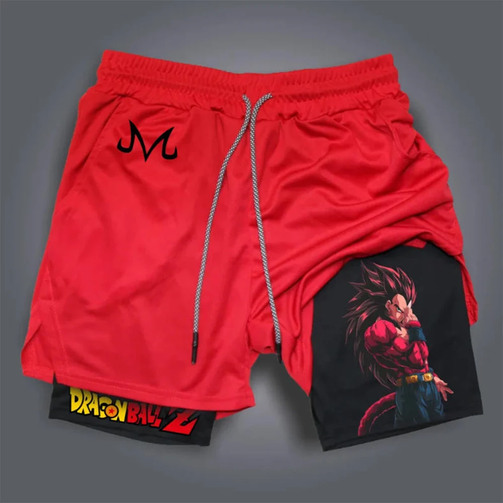 

2026 Summer New Son Goku Raditz 3D Double Layer Tight Fitness Shorts Men Loose Breathable Speed Drying Sports Running Shorts