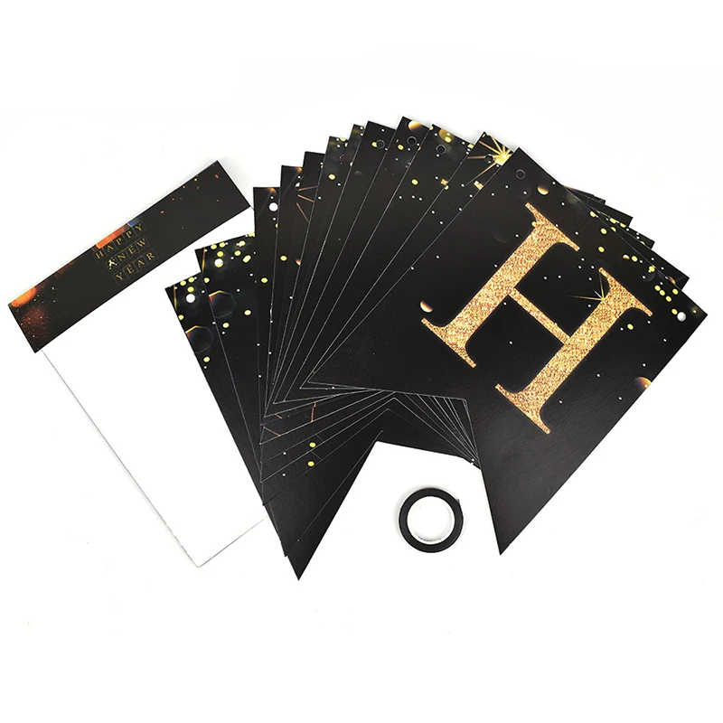 1 مجموعة 2025 سنة جديدة سعيدة معلقة الدوامات الديكور بريق الذهب الأسود راية ليلة رأس السنة لوازم الحفلات سنة جديدة سعيدة ديكور #5
