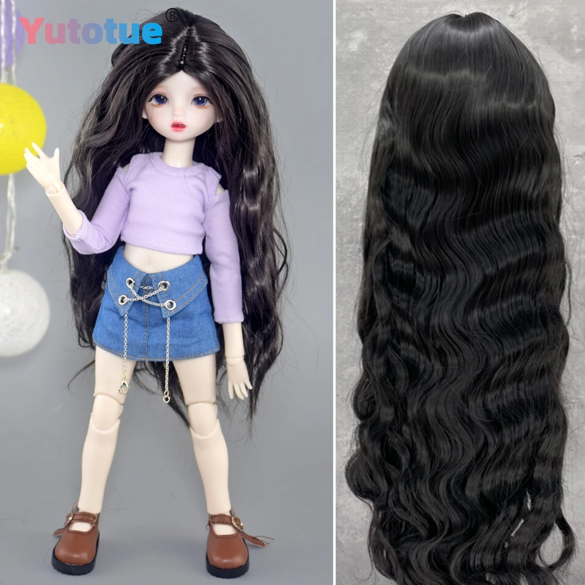 

Yutotue Dolls Long Curly Hair Wig Black color for 1/3 1/4 1/6 BJD Doll Fashion Doll Toy DIY Wigs