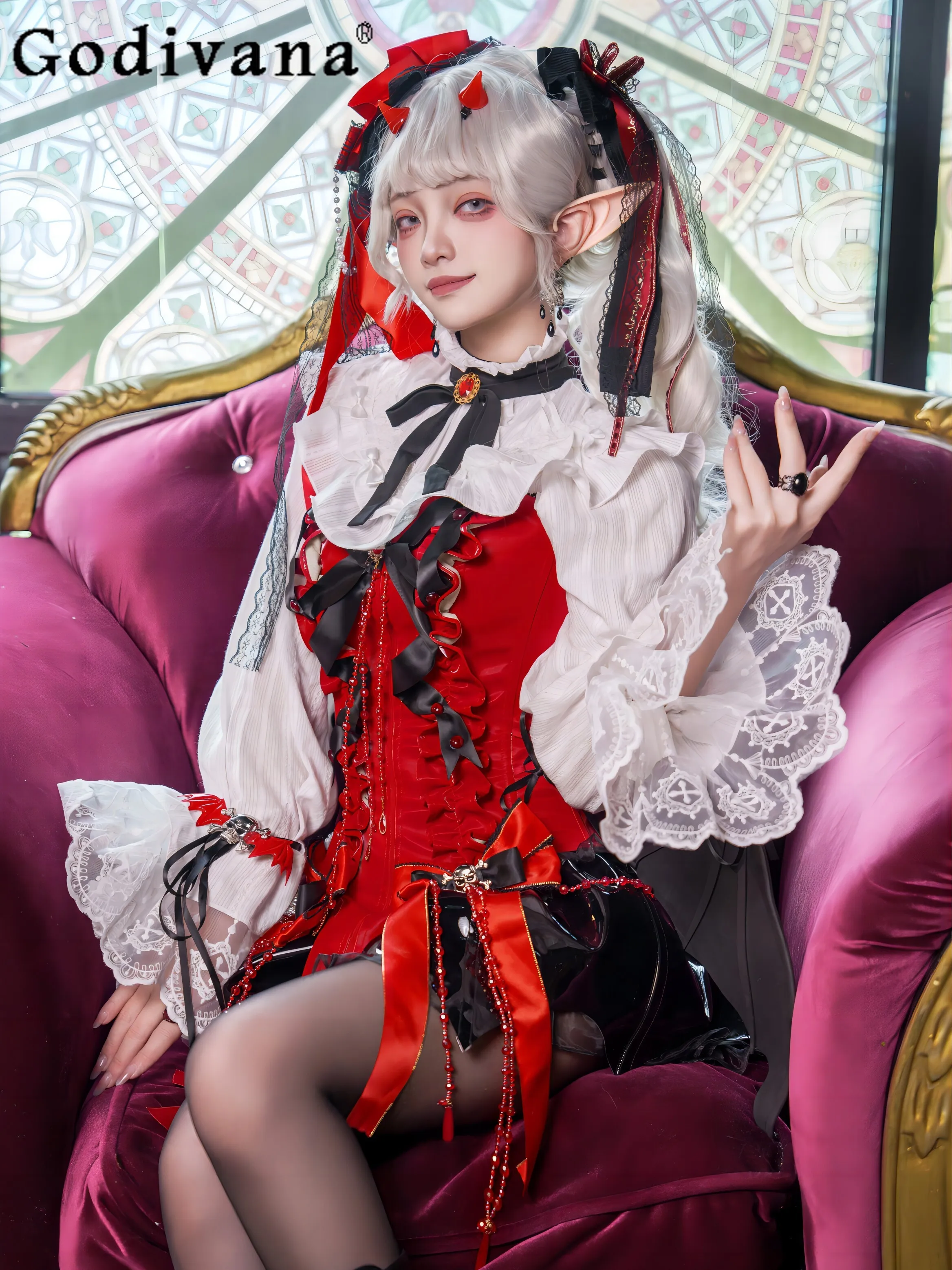 Japanese Gothic Lolita Slim-Fit Red Shapewear Top + Skirt Two Piece Sets Womens Outifits Lady Girl Sweet White Shirt Y2k Derss