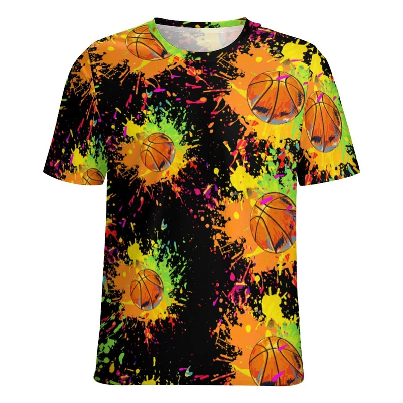 Paint Splatter Basketball T-Shirt Men Women 3D Print Graphic Tee  Summer Outdoor Sports Quick-Drying Casual Fashion Streetwear