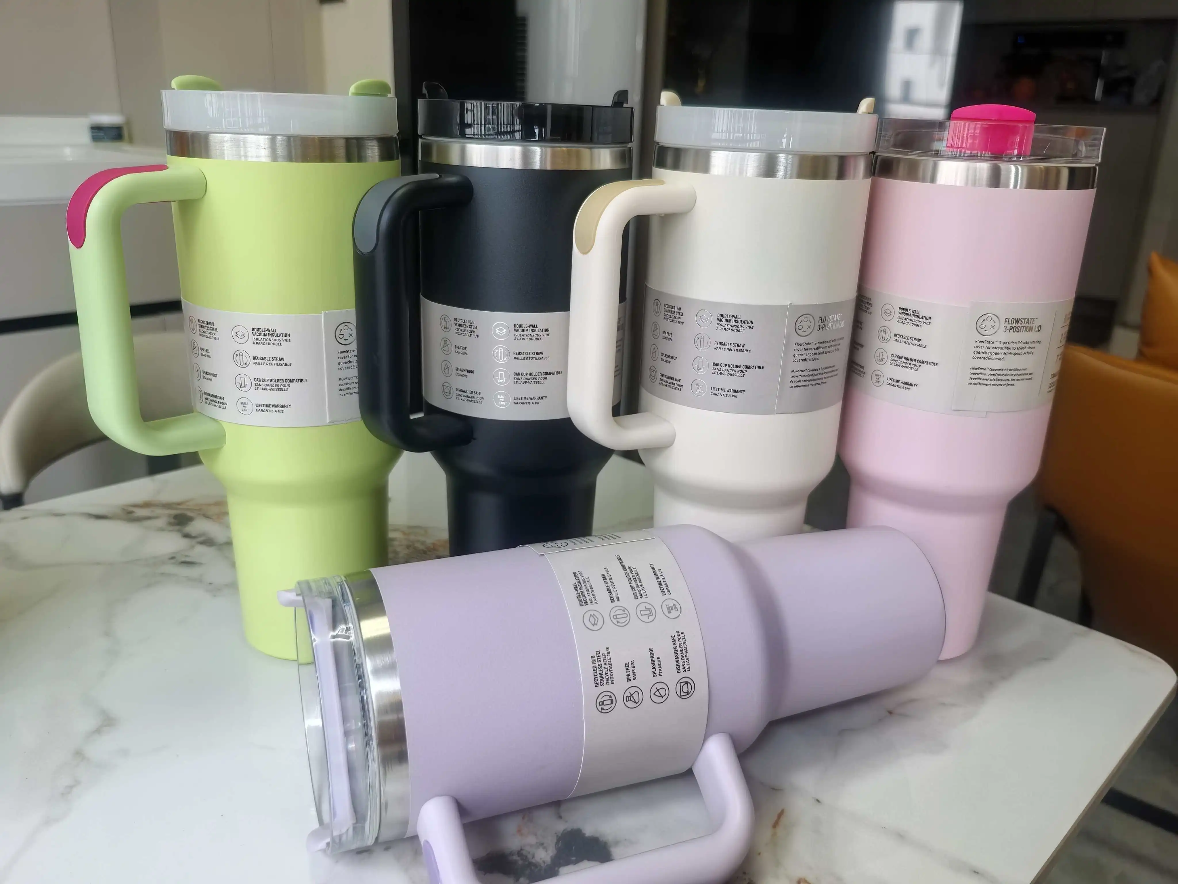 كوب معزول مفرغ 40 أونصة، ترمس مزدوج الجدران، زجاجة مياه للسيارة من الفولاذ المقاوم للصدأ، مناسبة للمشروبات الساخنة والباردة #5