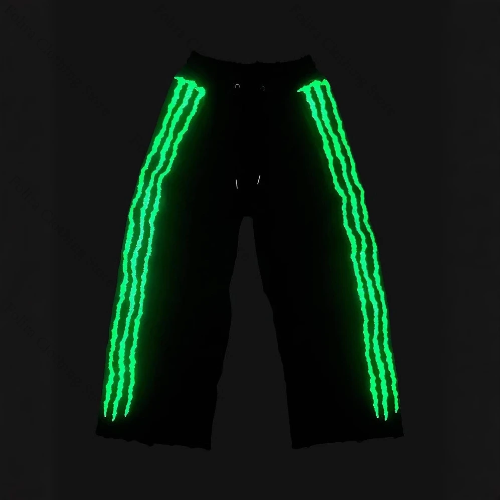 

Fluorescence Strip Decor Long Pants Hiphop Pants Men Clothing Wide Pants Men Trousers Streetwear Sweatpants Daily Clothes