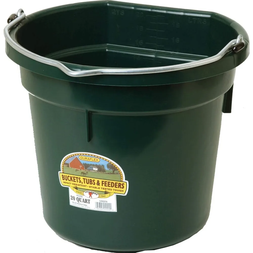 

Flat Back Bucket Green 20 Quart Plastic Pail Container with Lid Handle