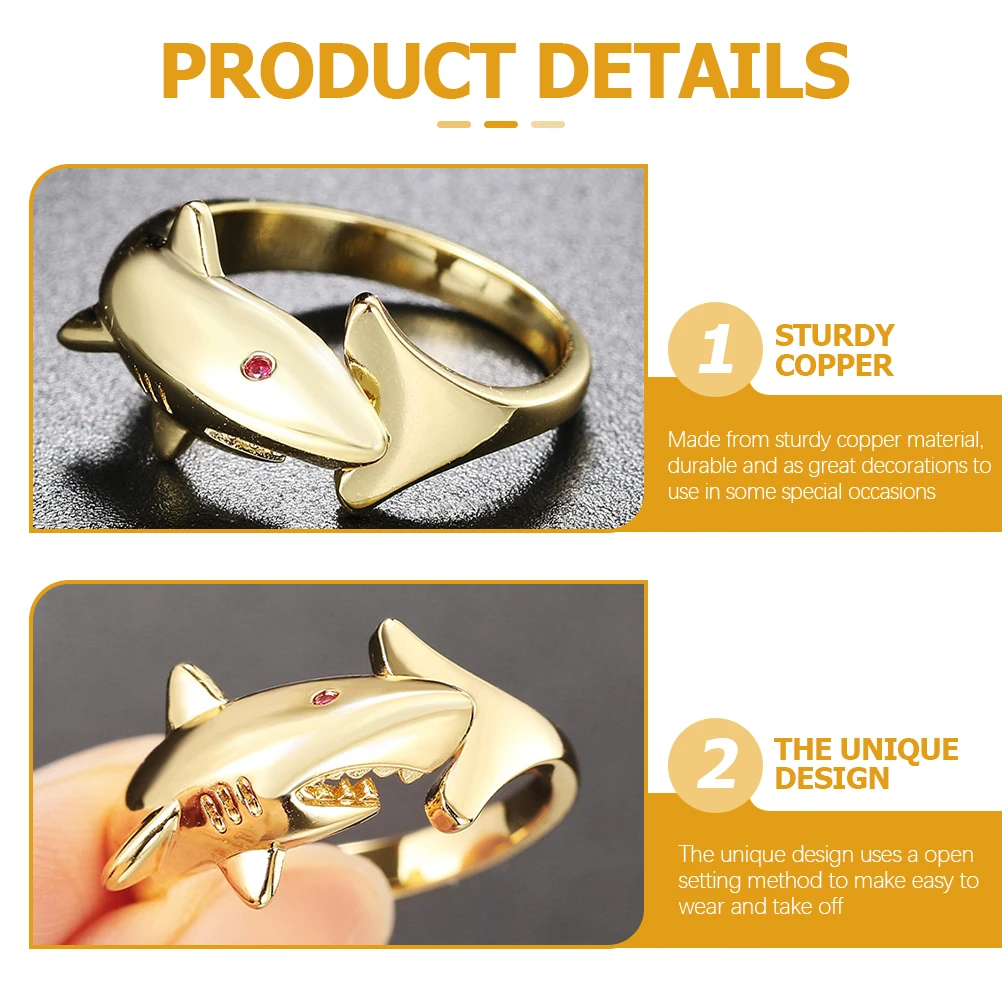 

Shark Ring Open Finger Copper Jewelry for Women Adjustable Rings Mom Simple Statement Aesthetic Ocean Teen Girls
