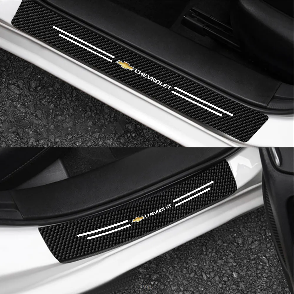 4Pcs Carbon Fiber Car Threshold Strip Door Sill Anti-Scratch Protector Sticker For Chevrolet Cruze Captiva Trax Malibu Sail Aveo