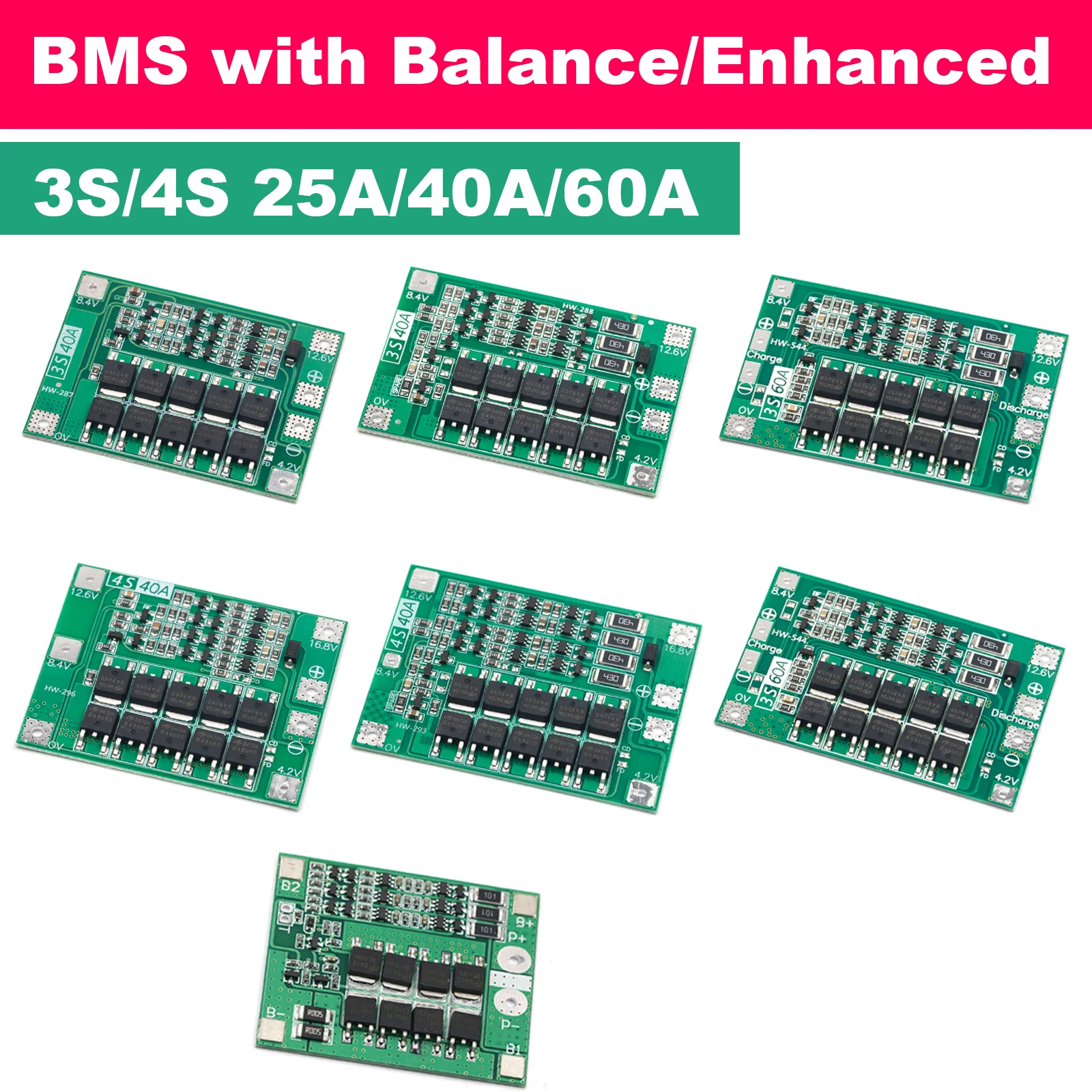 3S 4S 40A 60A Li-ion Lithium Battery Protection Board BMS 12V 16.8V Overcharge Protection with Balance Enhanced for Drill DIY