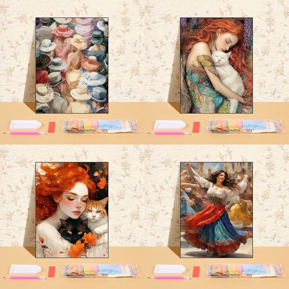 

5D DIY Diamond Painting Complete Kit Full Drill Mosaic Cat Girl Art Craft For Bedroom Wall Home Decoration Rhinestone Pictures
