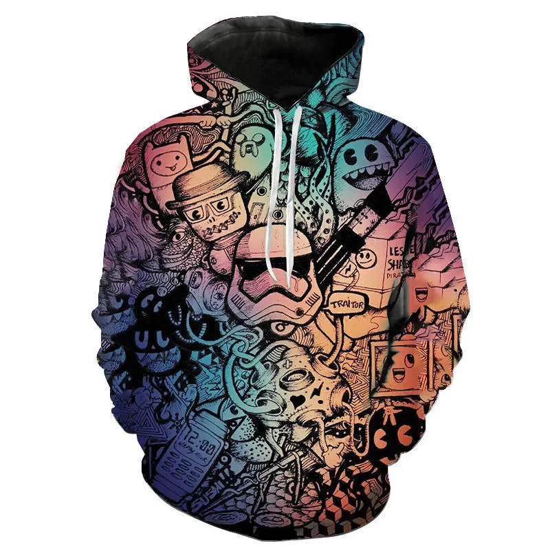 New Graffiti Hoodies 3D Printing Sweatshirt Funny Art Colorful Sportswear Casual Cool Long Sleeve Pullover Clothing High-quality