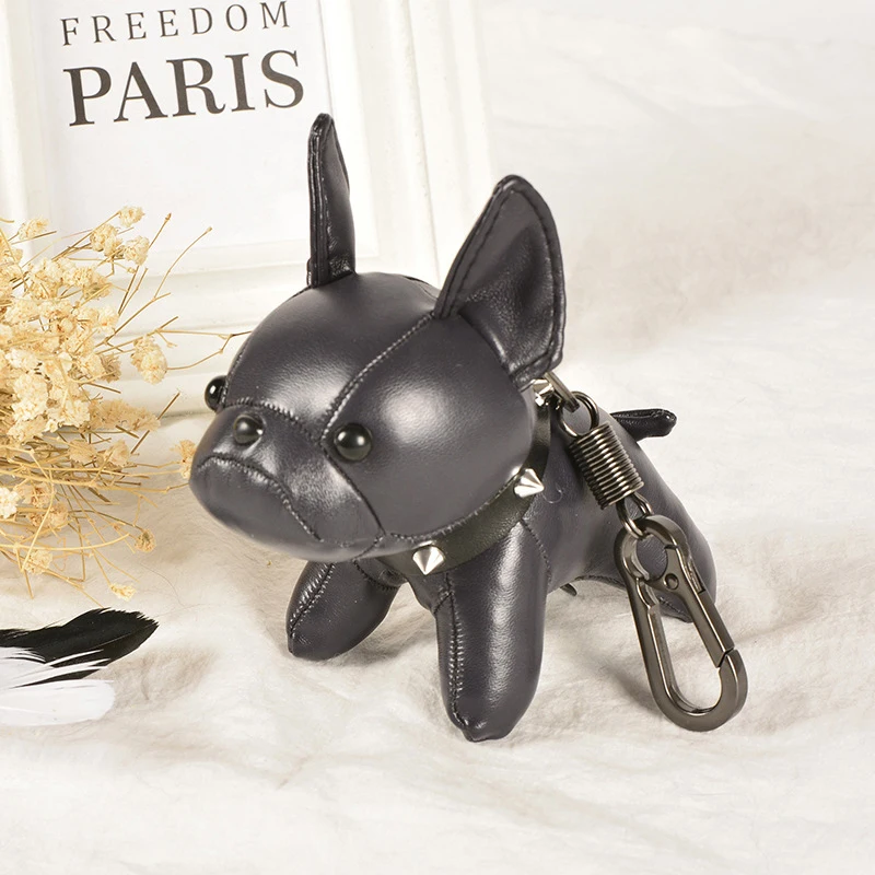 New French Bulldog Key Chain Pendant Pu Leather Cute Puppy Bag Pendant Men's Car Keychain Pendant Women's Bag Pendant Gift