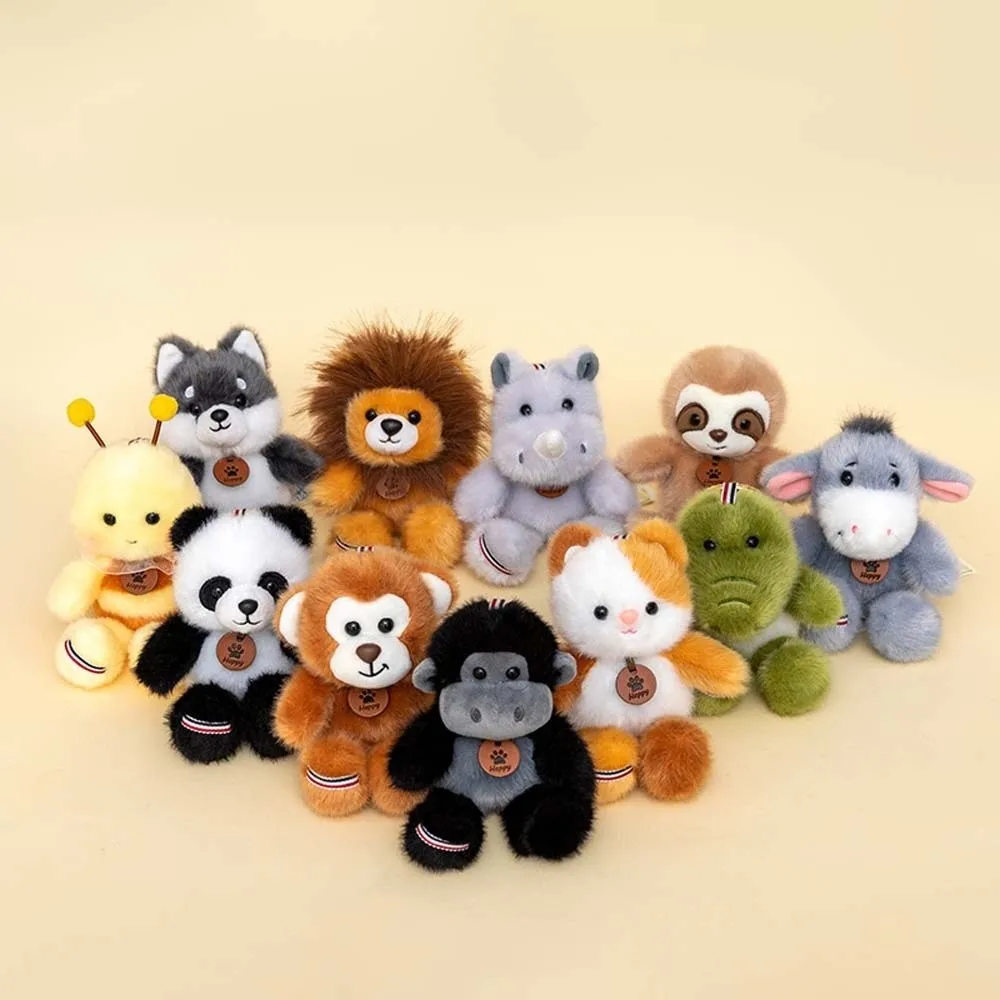 Fashion Cartoon Animal Key Ring Polyester Soft Cat Dog Pendant Fawn Giant Panda Monkey Key Chain for Gifts