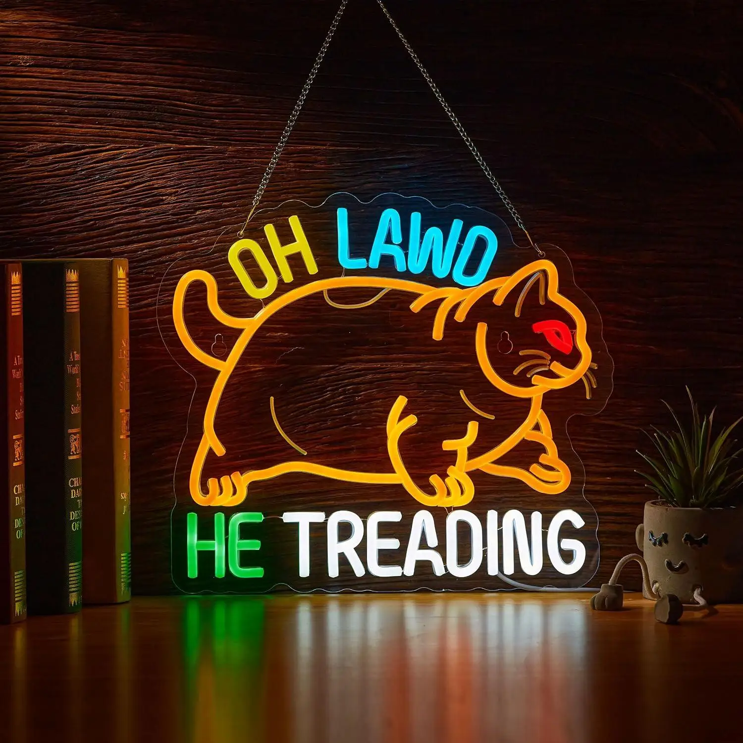 Oh Lawd He Treading Chonky Cat Neon Sign LED Light for Bar Beer Pub Man Cave Club Bedroom Party Funny Pet Themed Wall Decoration