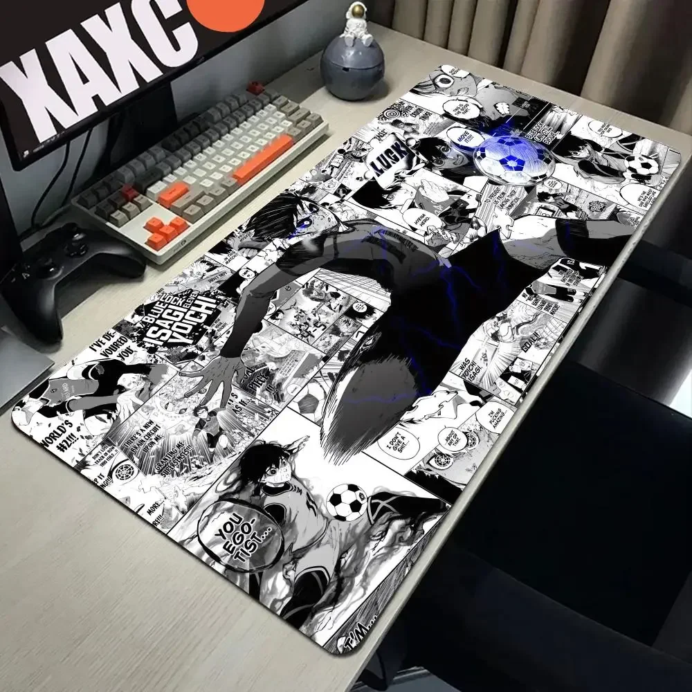 Black And White Anime Mouse Pad PC XXL Gamer Cabinet Mousepad Keyboard Rug Laptop Blue Lock Nagi Seishiro Desk Mat Soft Carpet