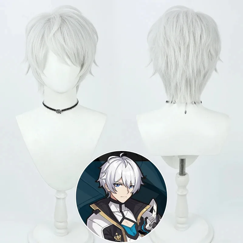 Game Honkai Impact 3 Kevin Kaslana 30cm Short Silver White Cosplay Anime Heat Resistant Fibre Wigs + Wig Capx;3,v'6.f;9,